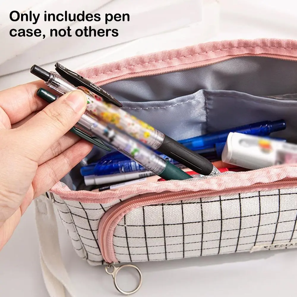 Large Capacity, Simple High Aesthetic Triangular Pencil Case Multifunctional Checkered Stationery Bag Portable Student Bag