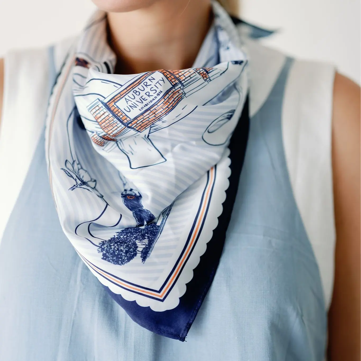 Orange and blue striped silk scarf Orange and blue striped silk scarf