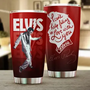 Elvis Presley Red Retro 20oz Tumbler, Can’t Help Falling in Love Quote Travel Mug