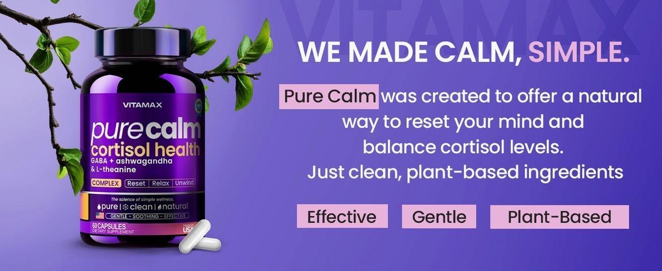 Vitamax Pure Calm Cortisol Supplements for Women - L Theanine, Ashwagandha, GABA for Relaxation, Mood & Stress Support with Ginkgo Biloba, Bacopa Monnieri, 5-HTP – Non-GMO, Made in USA – 60ct