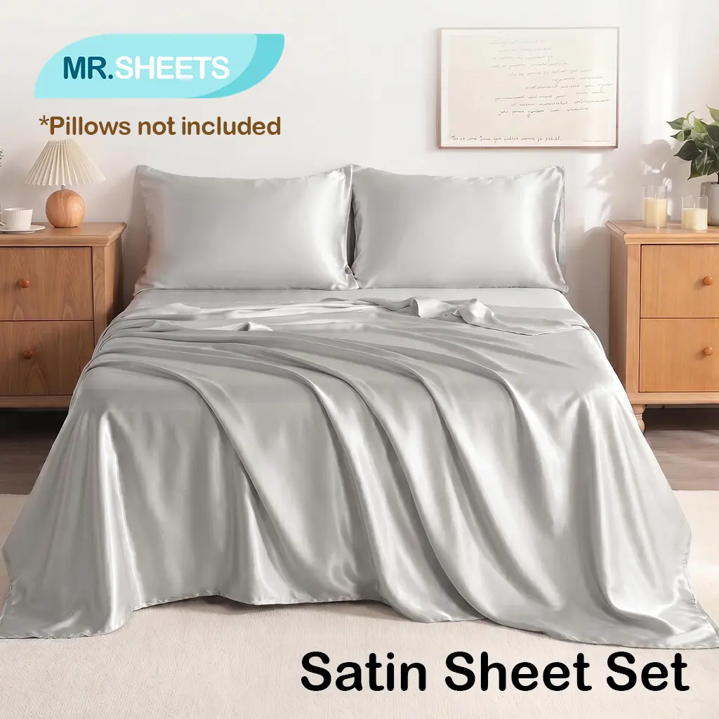 NTBAY Silky Satin 3/4 Piece Sheet Set, Microfiber Bedding with Deep Pocket Design, Smooth Lustrous Fabric Beneficial for Hair and Skin, Wrinkle-Free Soft Warm Texture, Multiple Sizes Twin/Full/Queen/King, Elegant Luxury Bedroom Linens,Perfect Ready Gift