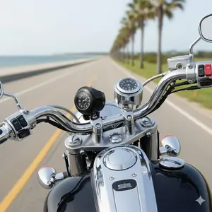 Upgrade your Motorcycle: Universal 7-8 Inch Quartz Clock, waterproof Chrome Grip covers, Glow-in-the-dark Aluminum Dial. Ideal for Harley & Custom Bike Accessories, Ride in Style.