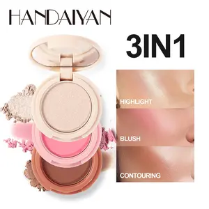Handaiyan 3-In-1 Contour Palette, Waterproof Long-Lasting Makeup, Highlighter Blush Eyeshadow, Non-Fading High Pigment