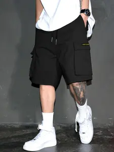 Men's Loose Solid Pocket Drawstring Waist Cargo Shorts, Street Fashion Casual Shorts for Daily Outdoor Wear, Woven Bottoms for All Seasons, Casual Streetwear Shorts