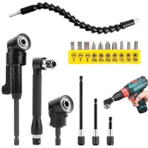 17 Pcs Angle Screwdriver Attachment,105° Angle Attachment for Cordless Screwdriver,Angle Screwdriver Set with L Key,3 Hex Shank,Bit Holder Extension,Angle Drill Attachment for Construction