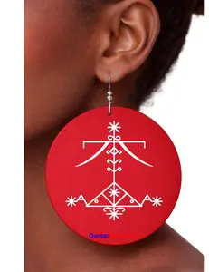 OGOU FERAY Earrings wood earrings Teardrop Afro Drop Wood Dangle Earrings Women Africa Map Huggie Hoop Earring Jewelry Manbo Ougan Spiritual Religious vodou voodoo Haiti Ougan Manbo Erzulie Freda Erzulie Dantor Feray Badagri Legba Damballah