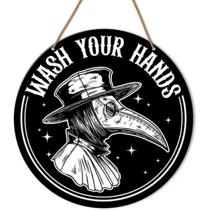 Gothic Bathroom Sign Decor Wash Your Hands Sign Goth Toilet Powder Room Plague Doctor Wall Hanging Signs Decorations