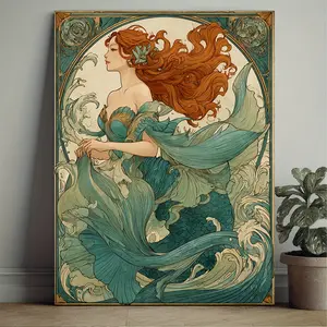 1-piece, framed, 30.48X 40.64cm, comic-style humorous art with a sea woman motif, premium matte poster, depicting mythical creatures, William Morris sea woman art print, fantasy-themed decoration, and art deco style sea monster print - 2F8241HP1202