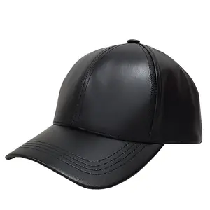 Black Cowhide Leather Baseball Cap