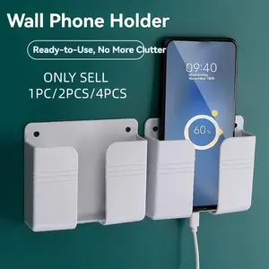 Wall Mounted Phone Charging Holder, Punch Free Phone Charging Storage Box, Remote Control Storage Box, Home Organizer for Living Room Bedroom, Stand, Cell Phone Mount