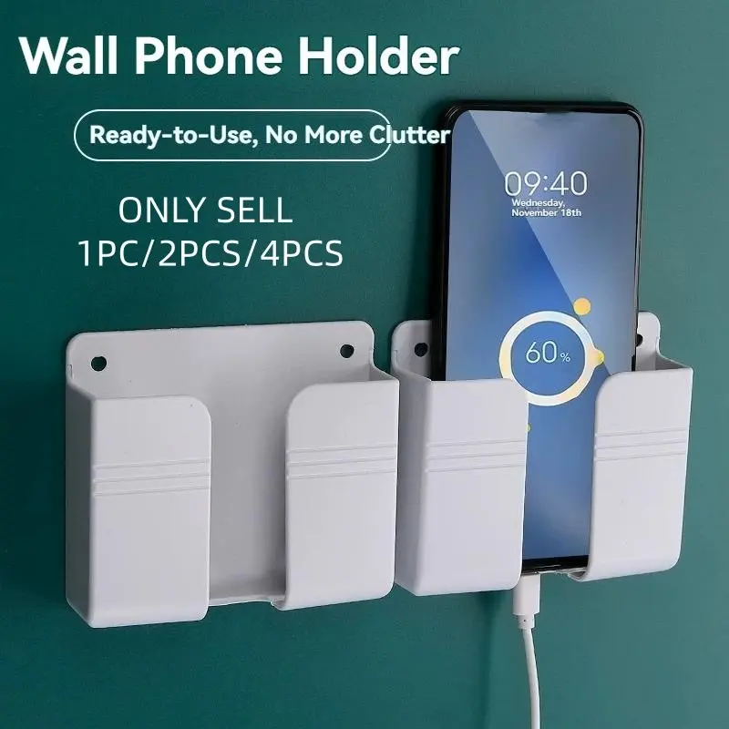 Wall Mounted Phone Charging Holder, Punch Free Phone Charging Storage Box, Remote Control Storage Box, Home Organizer for Living Room Bedroom, Multifunctional Phone Holder, Stand, Mobile Phone Stand, Cell Phone Mount, Smartphone Holder