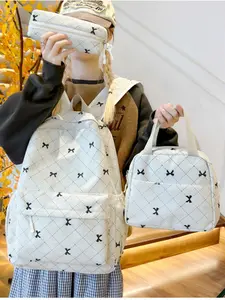 2026 New Korean Style Bow Print Backpack Set, Student Book Bag, Handbag, Pencil Case, Large Capacity School Bag Set, All Seasons