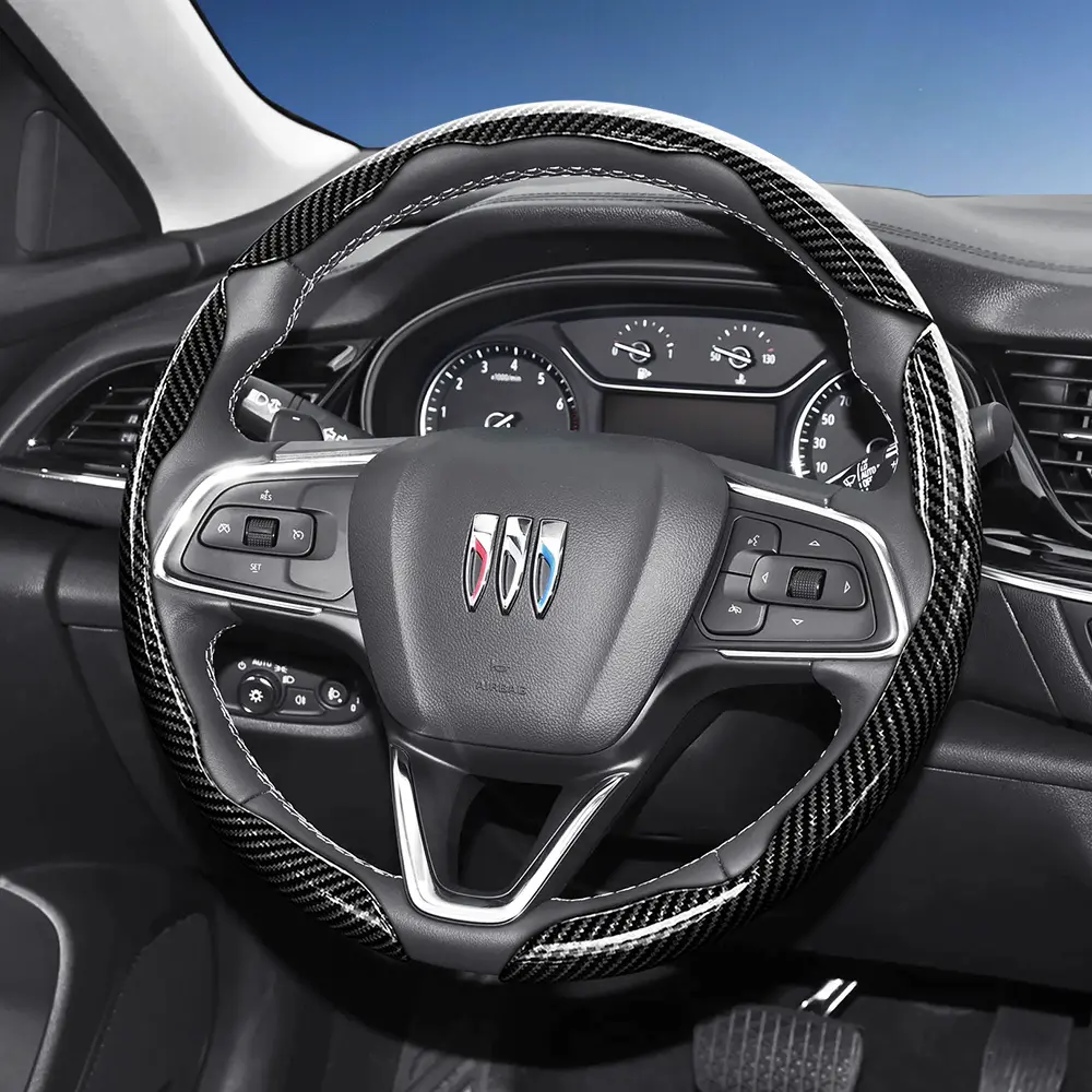 For Buick Segmented Carbon Fiber Steering Wheel Cover Steering Wheel Wrap Sporty Style Non-Slip Comfortable Grip 2-Piece/3-Piece Set Options Quick-Install Design All-Season Compatibility For Encore GX/Envista/Envision/Enclave Black Blue Silver Red White