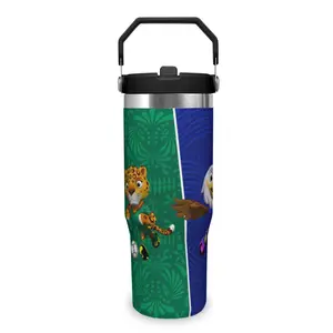 FIFA World Cup 2026 Mascot Clutch Zayu Maple Tumbler with Handle 30oz - Twist On Lid and Flip Up Straw Stainless Steel Insulated Travel Cup Water Bottle for Travel Car Sports Birthday Anniversary Gift