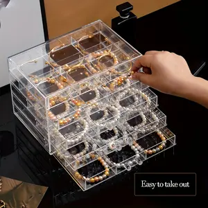 DIY bracelet earring storage box, large 30-grid jewelry clip box, with 5 drawers, stackable earring bracelet box, women's jewelry box, Adjustable Storage Box