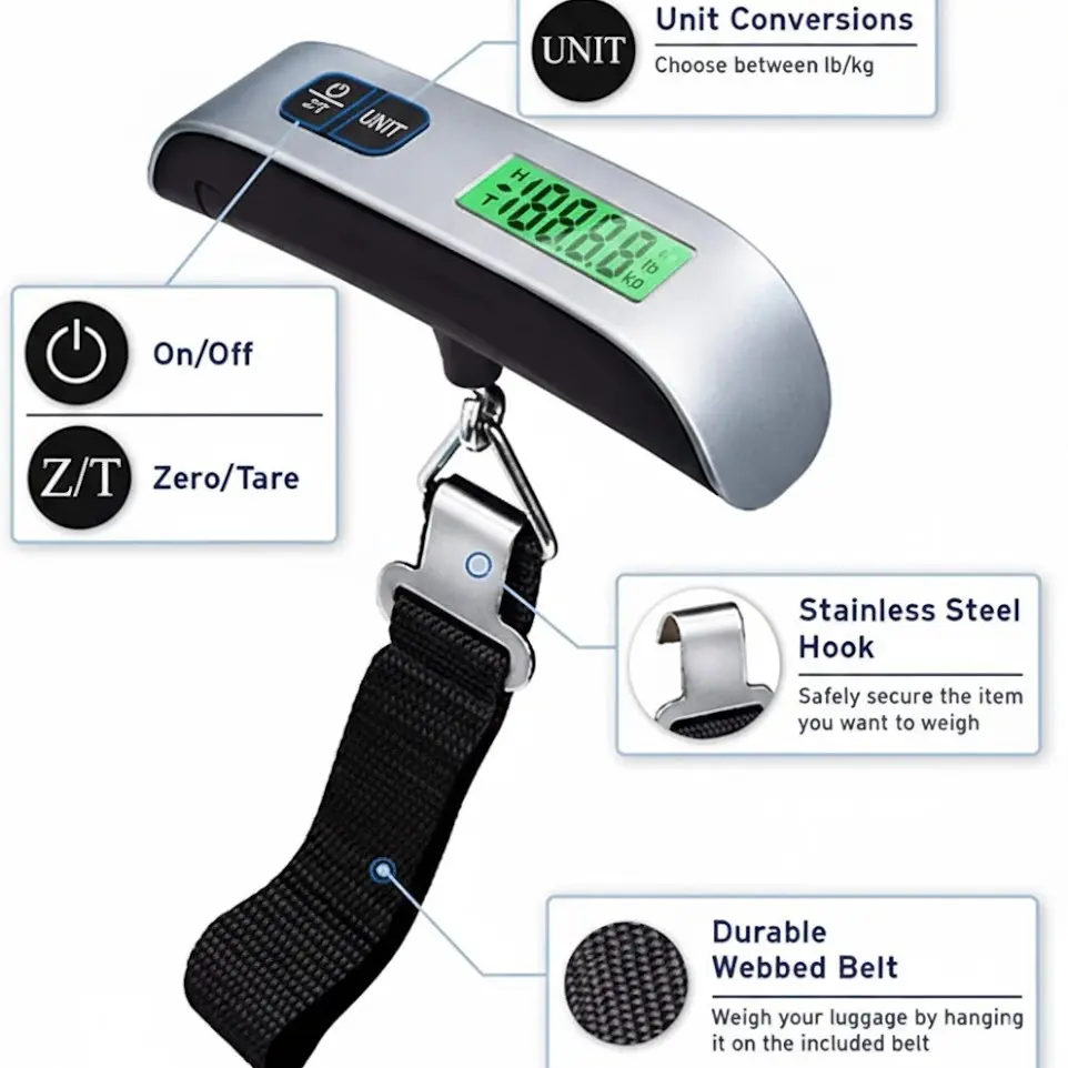 Portable Digital Hanging Scale Mini Electronic Handheld Luggage Scale Multi Function Scale Spring Balance for Home Travel Postal Shipping Weighing