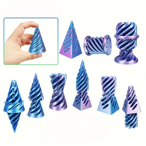 3-Piece 3D Printed Colorful Spiral Tower Decorative Figurines, Three-Dimensional Desktop Ornament, Anxiety Relief, Office or Party Gift, Modern Home Decoration, Interior Decoration Accessories