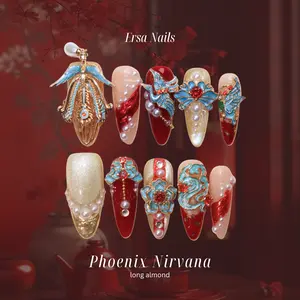 ErsaNails ASIAN GRACE Series - Handmade Press-On NNails 10PCS | Acrylic, Reusable, Salon-Quality, Long-Lasting, Glossy Design