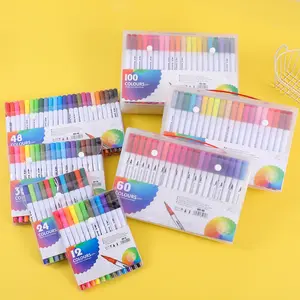 12/24/36/60/80/100/120 Color Double-Headed Watercolor Pen Painting Art Marker Fine Brush Head Colored Marker Pen Set Coloring Drawing Animation Creation School Supplies Christmas Halloween New Year Gifts Coloring Materials Set