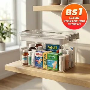 Clear Medicine Storage Box with Handle, Large Capacity Plastic Pill Organizer, Portable Household Medicine Case, Multipurpose Sundries Storage Container, Home Organization & Storage Bin Lightweight Box Transparent