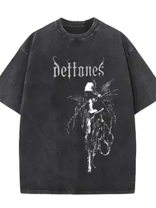 Vintage Washed Loose Fit Round Neck T-Shirt, Dark Elf Print Short Sleeve, Y2K Gothic Rock Street Style, Retro Gothic Casual Top, Unisex Personality Tee, Menswear