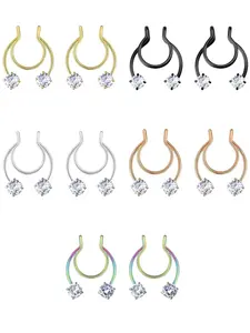 Punk Style Fake Nose Ring, Stainless Steel Artificial Zircon Nose Ring, Non-piercing Body Jewelry for Men & Women, Fashion Accessories for Party, Daily Clothing Decor