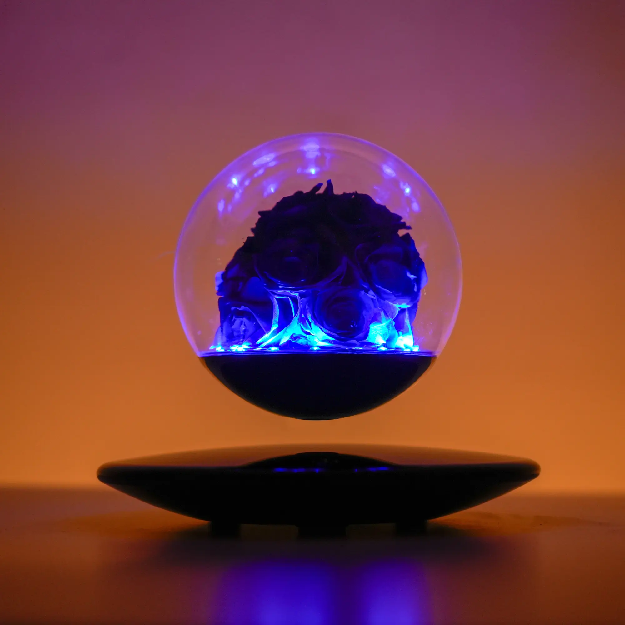 360-Degree Rotating Floating Blue Eternal Flower Decorative Indoor Light Decor Collectible Statue, Gift Idea for Home, Office, Exhibition Hall (Ideal for Gifting Occasions)