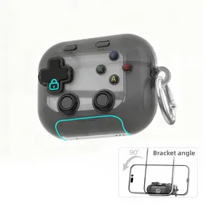 Protective Case for Airpods Pro3 2025 Charging Case, Transparent Material, Unique Retro Game Controller Button Design, Can Be Used As a Mobile Phone Stand, Decompressing EDC Equipment, with Hook