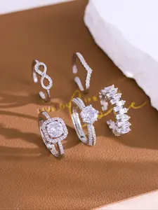 Elegant Rhinestone Decorated Wedding Ring Set, Bridal Engagement Ring, Fashion Accessories for Women, Trendy All-match & Exquisite Jewelry for Birthday Gift