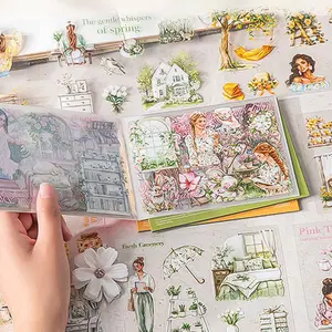 Spring Garden Scene Sticker Book, Floral Pattern Sticker, 20 Sheets Per Pack, Spring Colors Series, Hand Account DIY Scrapbook Material