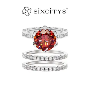 【V38】"Deck The Hall" 5 Carat Red Synthetic Moissanite Bohemian Petal Set Ring– Grand and Elegant Choice for Engagements, Weddings, or Special Events springtok springtok