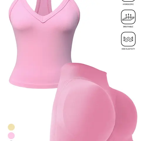 Women's Sporty Backless Set, V-Neck Tank Top & High-Waisted Shorts, Slim-Fit and Quick-Dry, Yoga & Running Workout Gear, Breathable Sports Set, Fitness Activewear, Athletic Sportswear, Athletic Sports Clothing