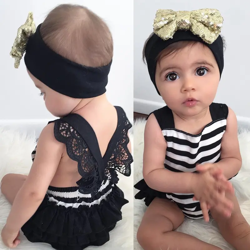 Ma&Baby Newborn Infant Kids Baby Girls Clothes Lace Jumpsuit Romper Bodysuit + Headband Outfits Set 0-18M