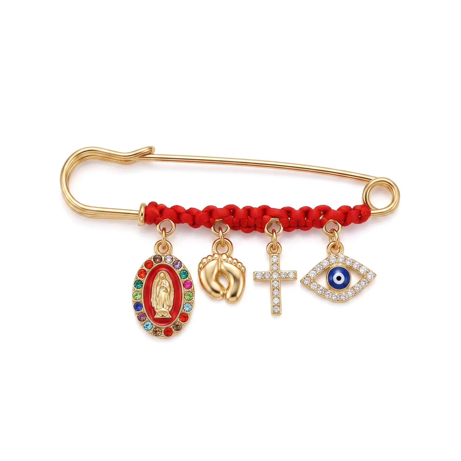 September L Protection Brooch for Pregnancy & Baby Religious Charm Maternity Safety Pin Brooch – Virgin Mary, Cross & Evil Eye Belly Jewelry Pin