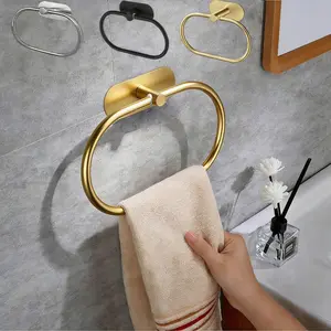 Wall-Mounted Bathroom Towel Rack, No-Drill Wall Mount Organizer, 180° Rotatable Stainless Steel Towel Holder, Metal Storage Shelf, Bathroom Organizing Accessories