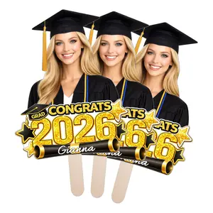 Custom Graduation Big Head Cutout, 2026 Grad Face on a Stick, Gold Glitter Senior Night Prop, Personalized Photo Paddle, Party Decor