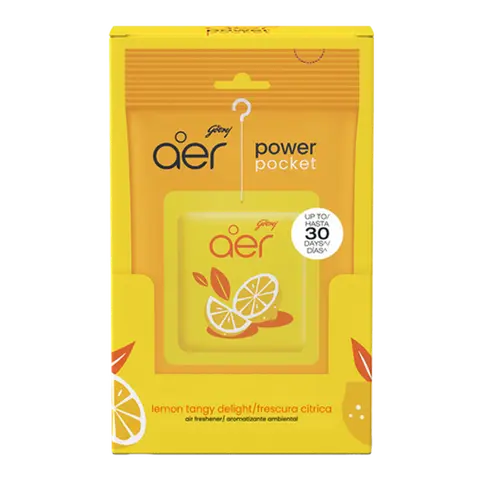 Godrej Aer Power Pocket Lemon Tangy Delight Gel Sachets - Home Fragrance Freshener for Kitchen/Bath, Long-Lasting Scent, 30-Day Enduring Freshness, Natural Lemon Sour Formula, Pack of 6