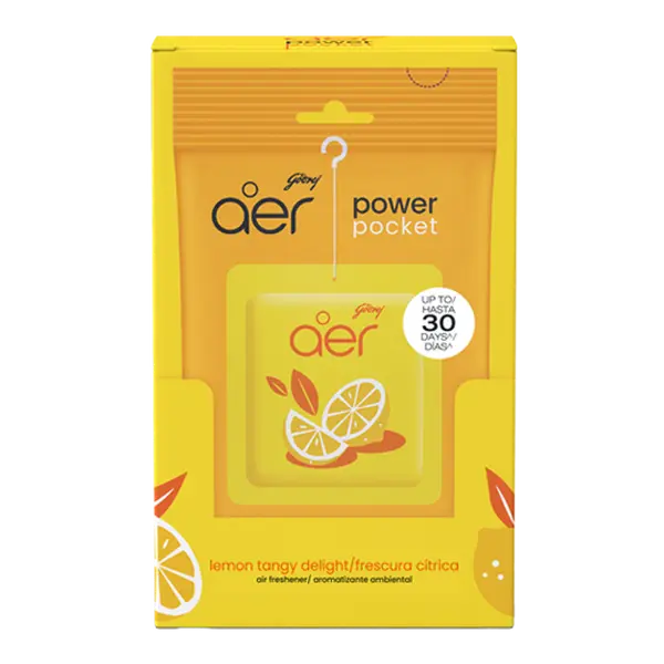 Godrej Aer Power Pocket Lemon Tangy Delight Gel Sachets - Home Fragrance Freshener for Kitchen/Bath, Long-Lasting Scent, 30-Day Enduring Freshness, Natural Lemon Sour Formula, Pack of 6