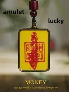 Hand-painted lucky amulet necklace card, attracts wealth and brings good fortune, powerful energy, very effective