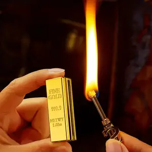 Gold Bar Permanent Lighter Small Match Sticks, Multi-Function Metal Kerosene Lighter, Mini Portable Igniter for Outdoor Camping Fire and Burning Stick Gift for Boyfriend (Oil Not Included in Delivery/Kerosene Needed for Ignition)
