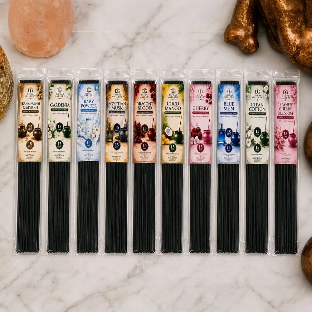 Dubai Gallery Incense Sticks| Highly Fragrant Scented incense Sticks| Hand Dipped  Bold Scent Home Fragrances 15 Pack 25 Different Scents to choose from