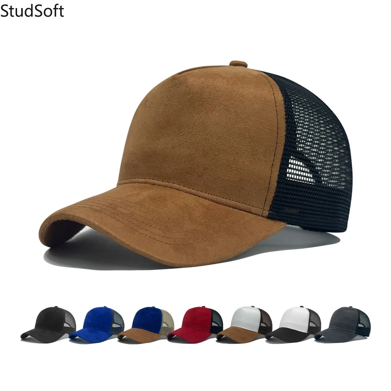 Solid Color Suede Trucker Cap, Unisex Mesh Snapback Baseball Cap with Breathable Back for Casual Outfits, Casual Outfits Cap, Mesh Snapback Cap,back to school,back to school haul