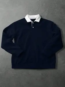 Men's Loose Fit Colorblock Collar Long Sleeve Graphic Polo Shirt, Casual Street Style, Fashionable Outdoor Sports Wear, All Seasons