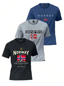 Men's Outdoor Travel T-Shirt Set, Norway & Napapijri Print Design, Breathable Fabric, Unisex, Ideal for Adventure Lovers