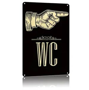 "Vintage Wc Directional Hand Sign" Aluminum Metal Sign - 12X8Inch