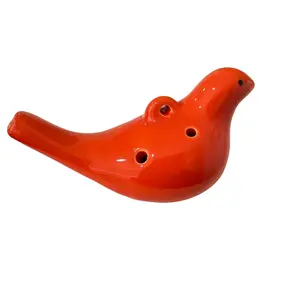 Durable Glazed Ceramic Bird Ocarina - 6-Hole Beginner-Friendly Wind Instrument, 3.4oz, 4"x2.5"x3", Red, Cute Décor or Musical Gift