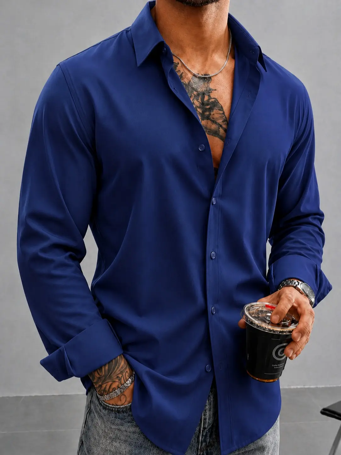 Men's Solid Stretch Dress Shirt, Long Sleeve Casual Button Down for Business, Office, and Formal Wear, Mens Clothing, Fabric, Party