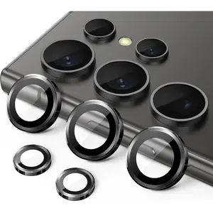 1 Pack Camera Lens Protector for Samsung Galaxy S25 Ultra S26/S26 Plus/S26 Ultra, 9H Tempered Glass Metal Individual Ring Cover, Easy Installation Tray, HD Clear, 1 Set (Black), 9H Hardness, Anti-Scratch, Smartphone Camera Accessories