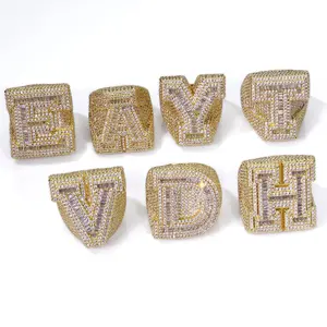 Custom Big Iced Out Letter Ring – A-Z Initials Hip Hop Jewelry for Men