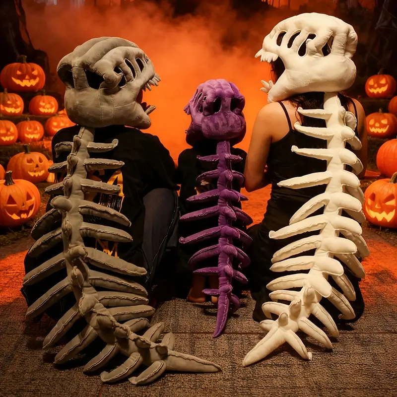 Dinosaur Stuffed Animal Skeleton Headgear Pillow with Realistic Sound Effects, for Kids’ Halloween Costume Parties & Comfortable Sofa Lounging